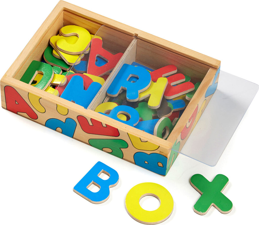 Wooden Letter Alphabet Magnets set with uppercase and lowercase letters for learning