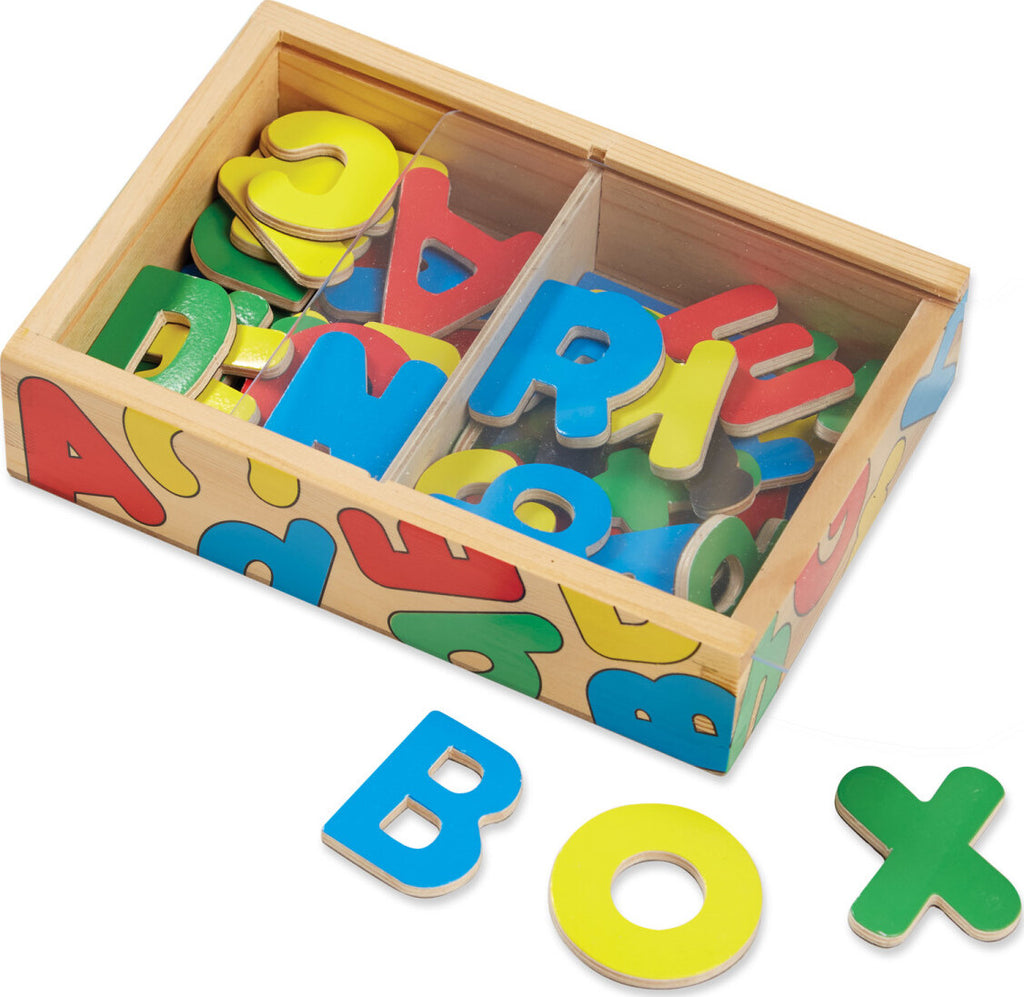 Wooden Letter Alphabet Magnets set with uppercase and lowercase letters for learning