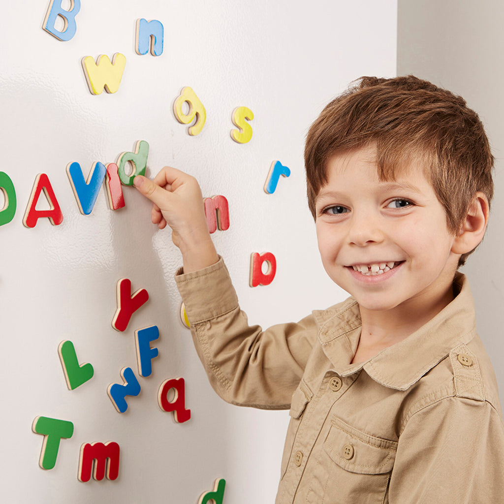 Wooden Letter Alphabet Magnets set with uppercase and lowercase letters for learning