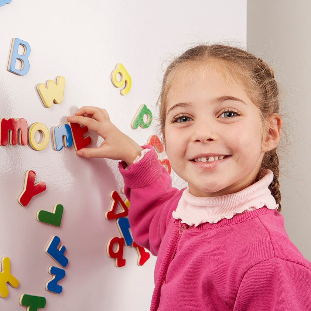Wooden Letter Alphabet Magnets set with uppercase and lowercase letters for learning