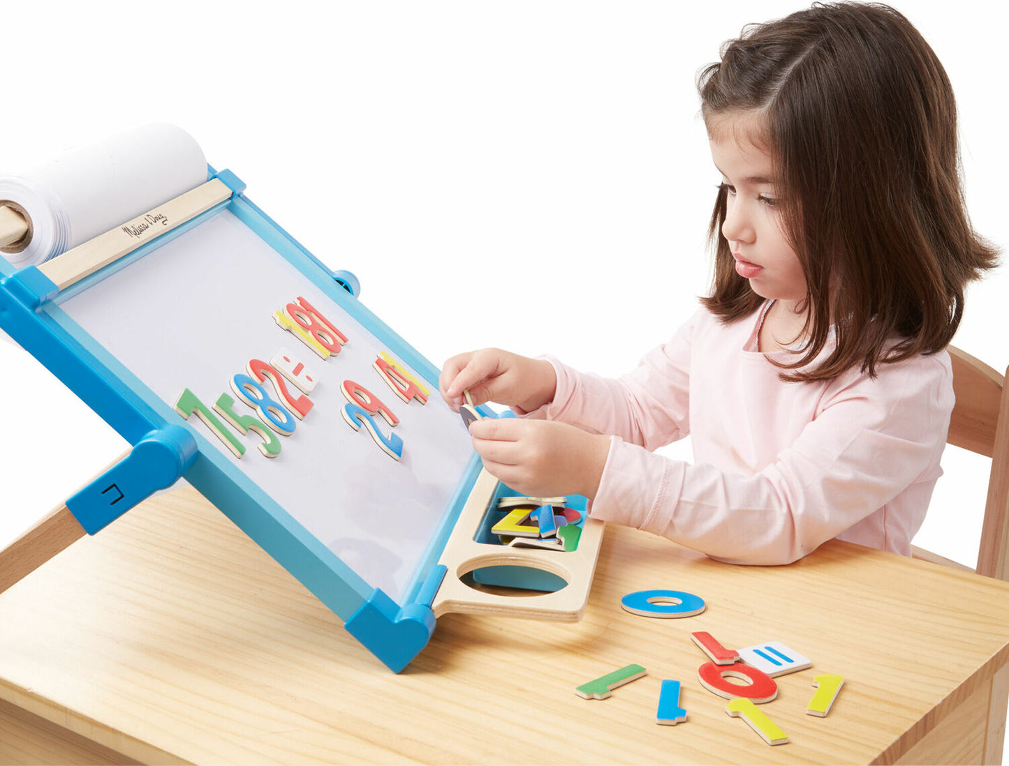 Magnetic Wooden Numbers set with colorful wooden numerals 0-20 and math signs in wooden storage case for educational learning