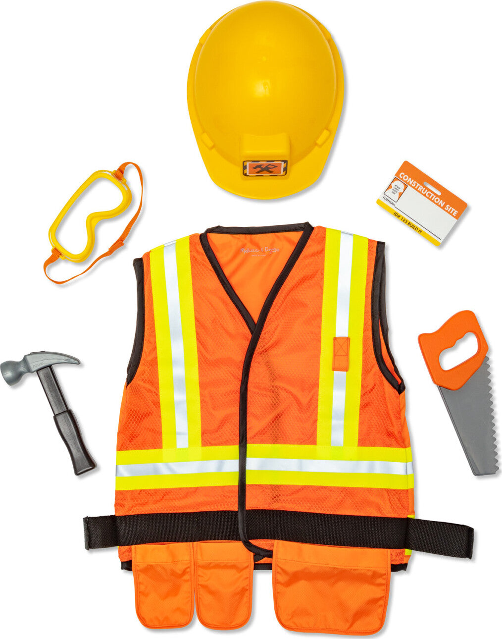 Construction Worker Role Play Costume Set with hard hat and tools for pretend play