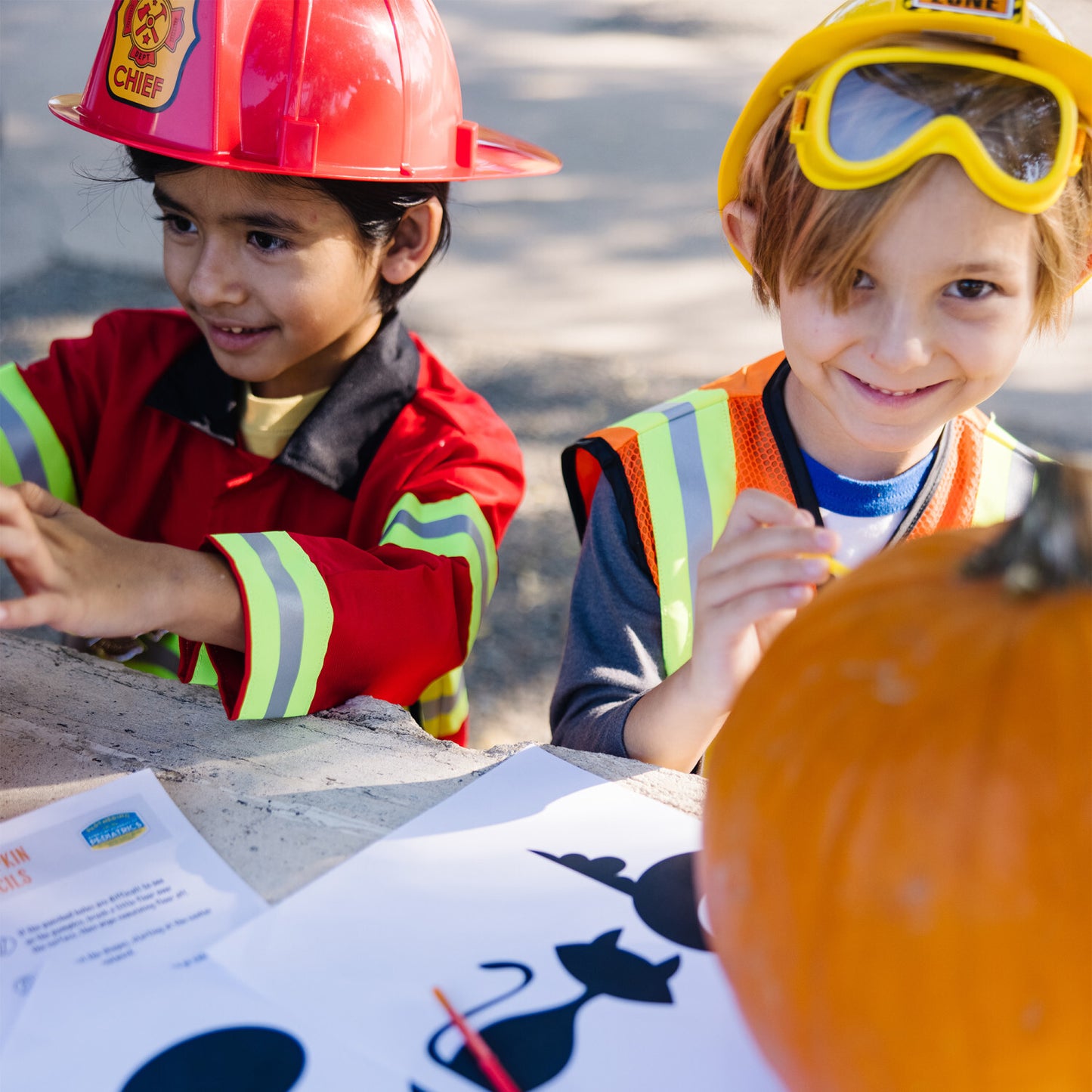 Construction Worker Role Play Costume Set with hard hat and tools for pretend play