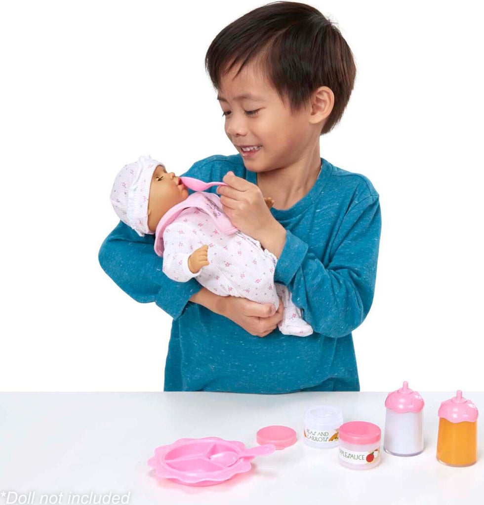 Melissa & Doug Mine to Love Baby Food & Bottle Set with bib, dishes, utensils, and pretend food