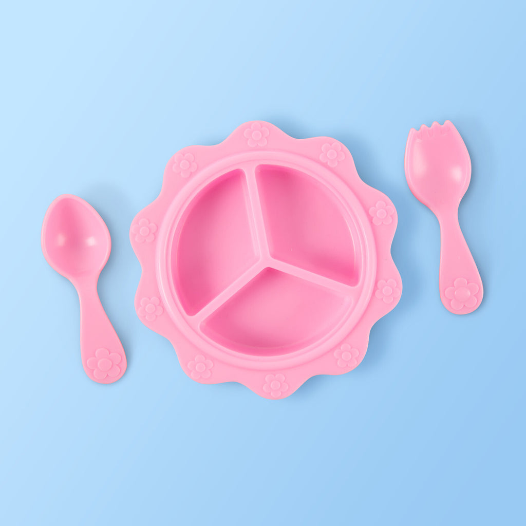 Melissa & Doug Mine to Love Baby Food & Bottle Set with bib, dishes, utensils, and pretend food