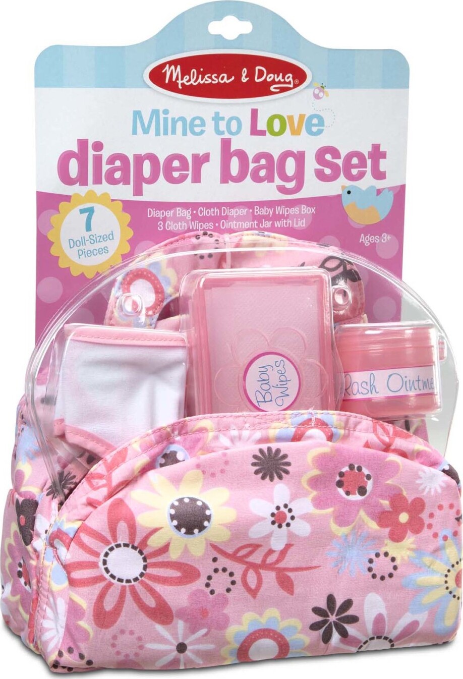 Melissa & Doug Mine to Love diaper bag set with doll care accessories and realistic baby items
