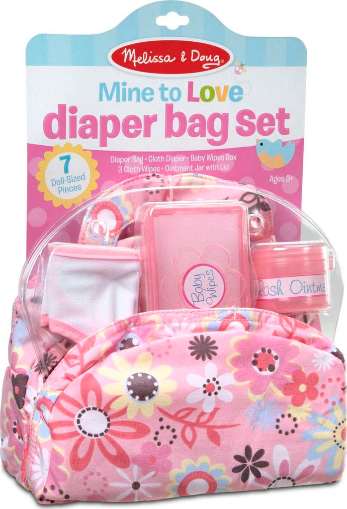 Melissa & Doug Mine to Love diaper bag set with doll care accessories and realistic baby items