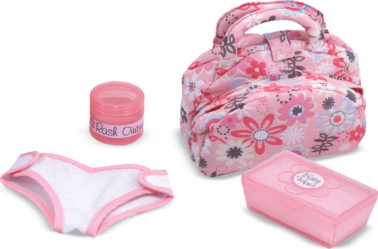 Melissa & Doug Mine to Love diaper bag set with doll care accessories and realistic baby items