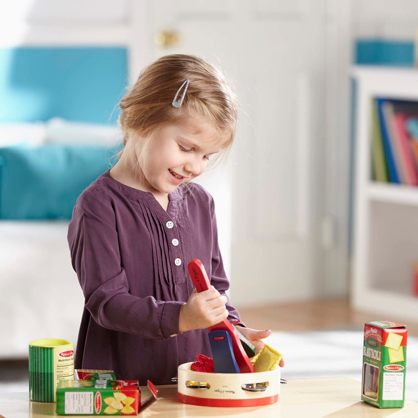 Band-in-a-Box musical instrument set with tambourine, cymbals, maracas, clacker, tone blocks and triangle for preschoolers
