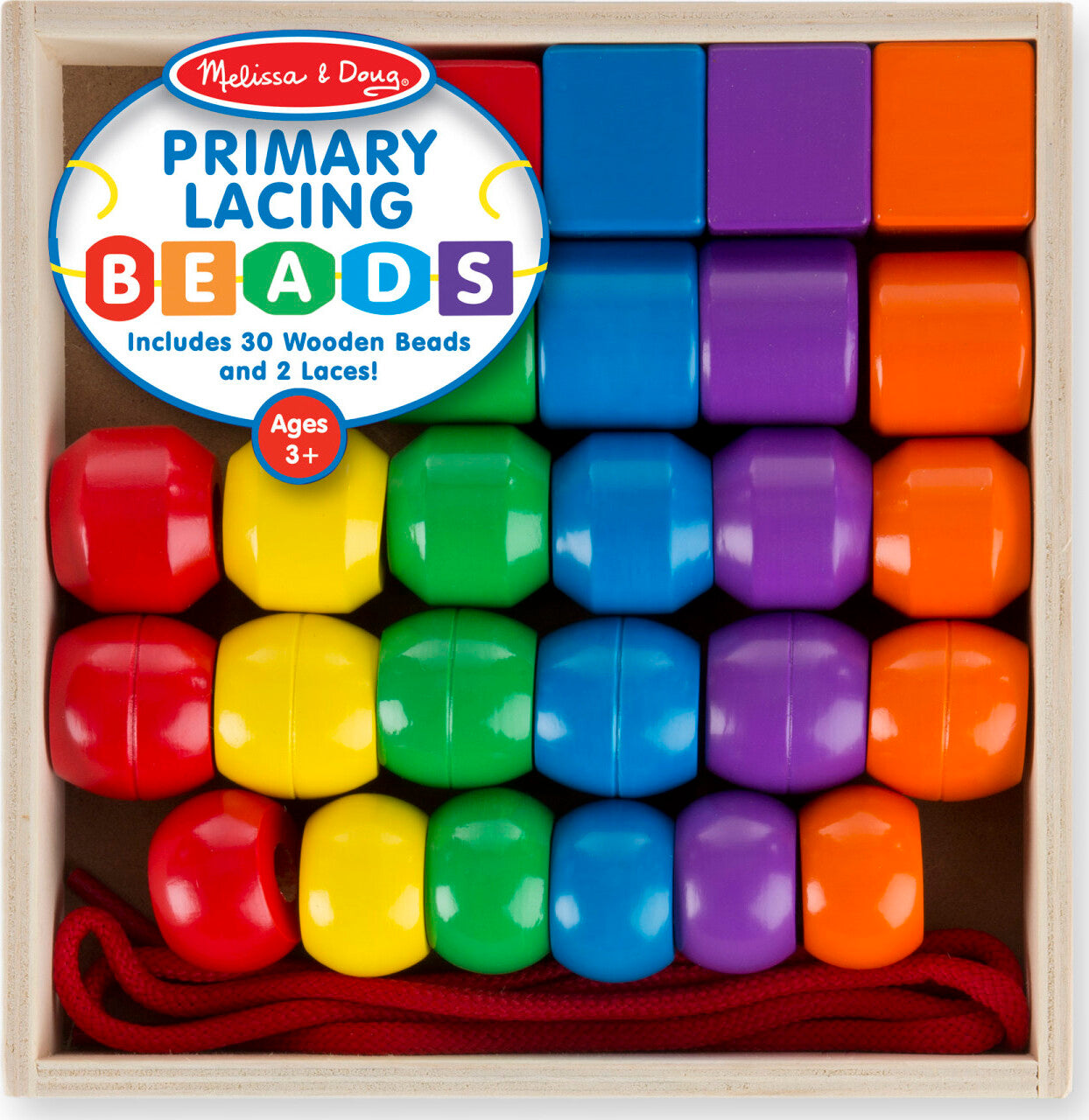 Primary Lacing Beads set with colorful wooden beads and laces for fine motor development