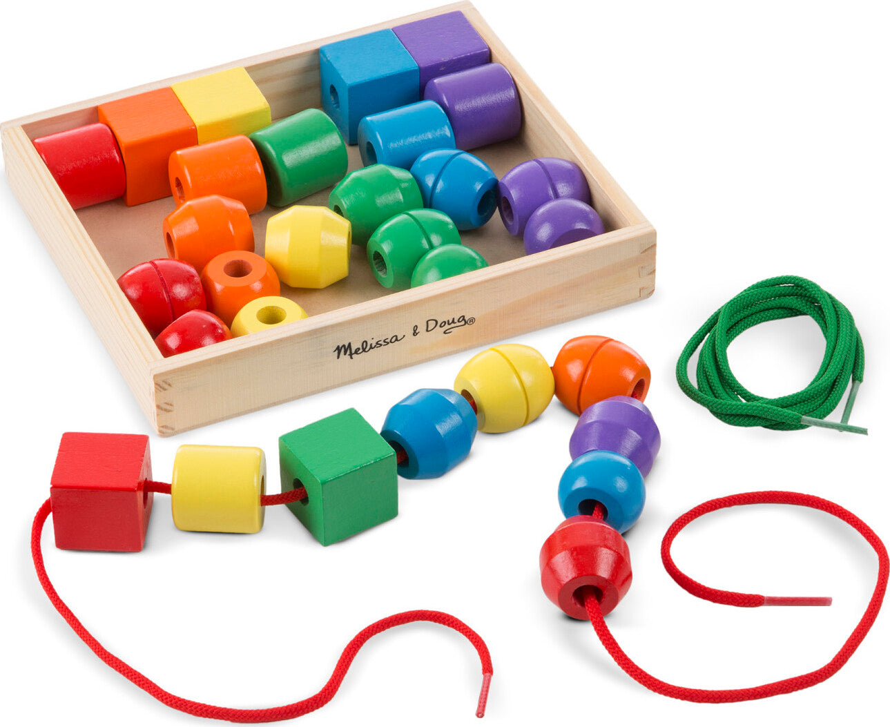 Primary Lacing Beads set with colorful wooden beads and laces for fine motor development