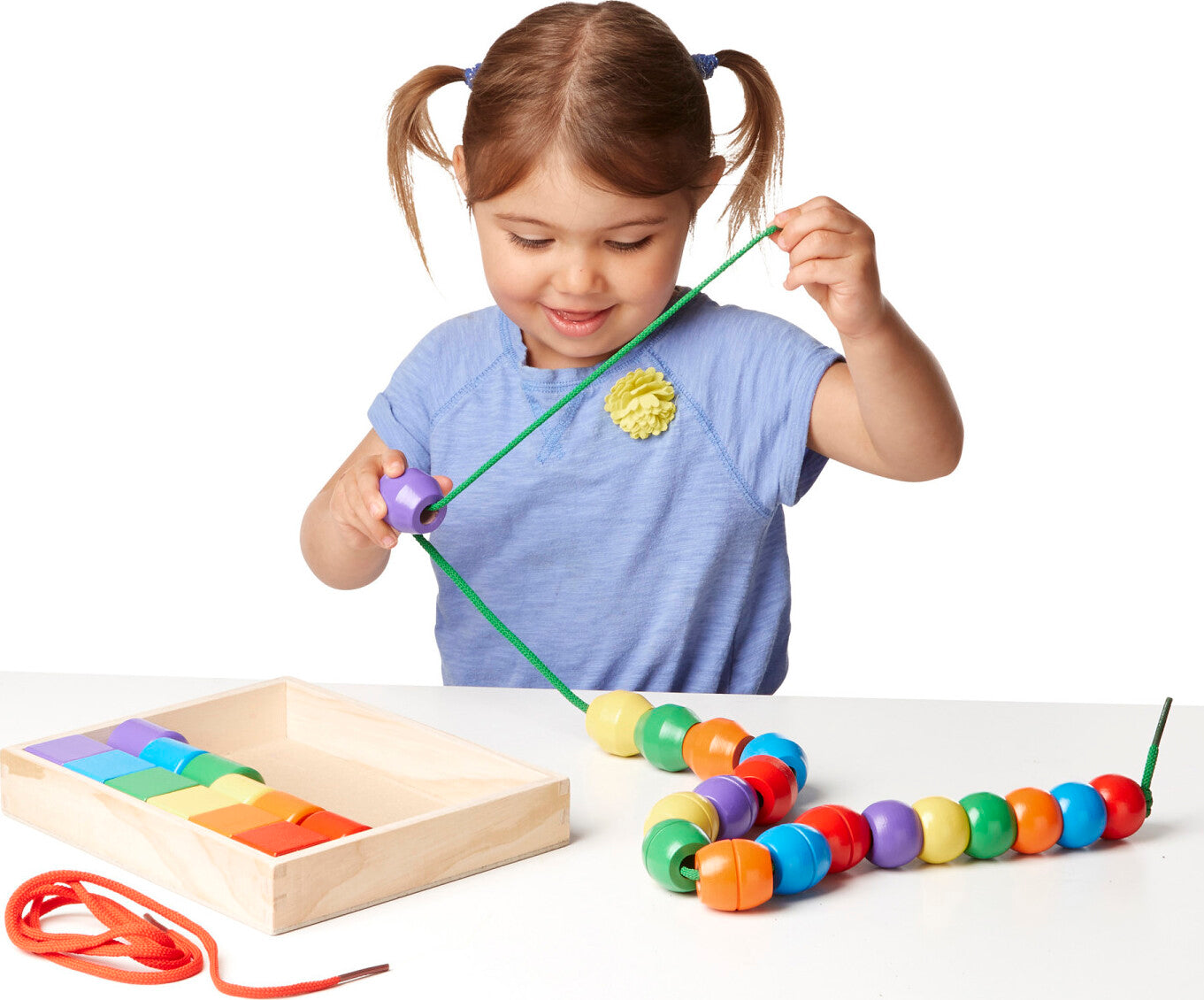 Primary Lacing Beads set with colorful wooden beads and laces for fine motor development