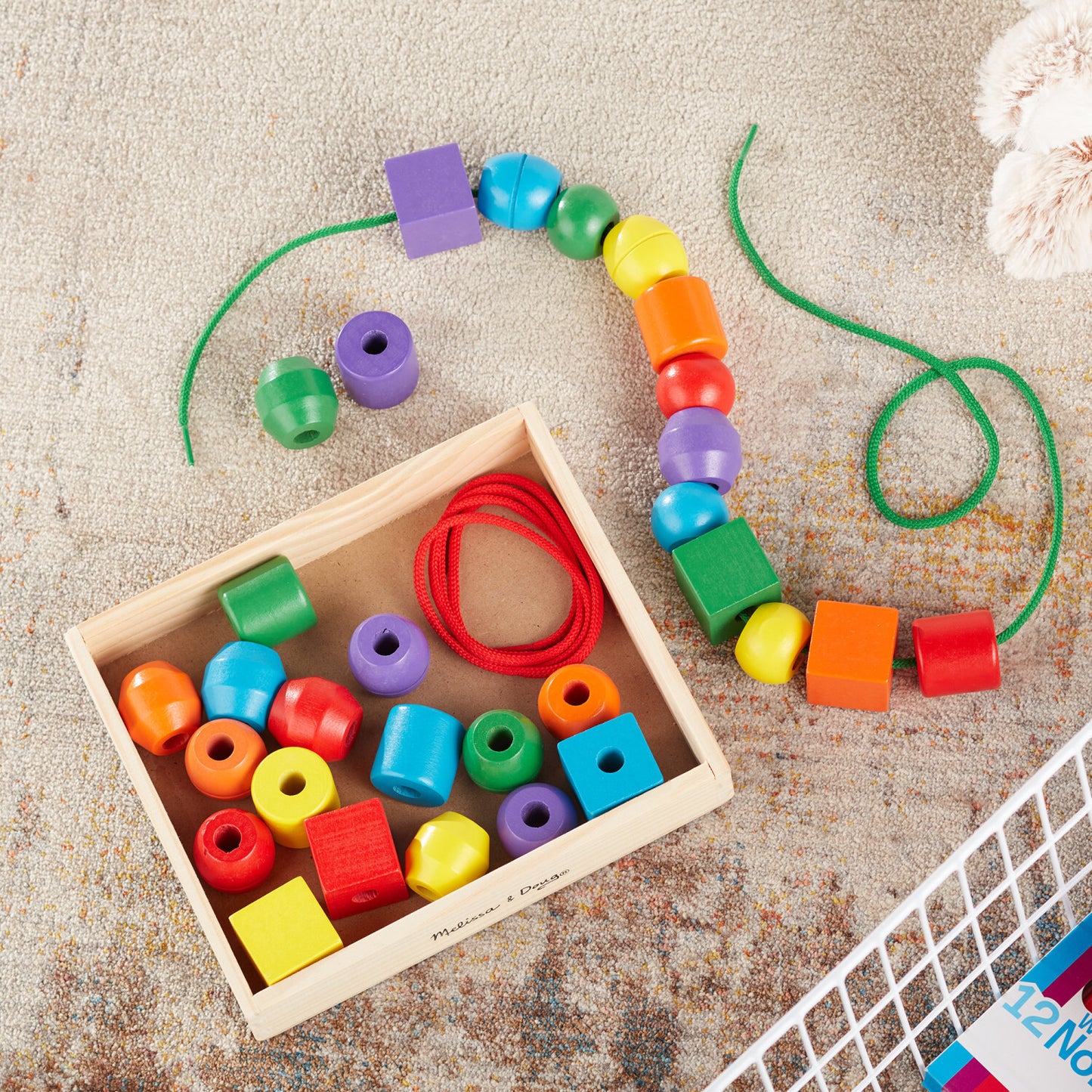 Primary Lacing Beads set with colorful wooden beads and laces for fine motor development