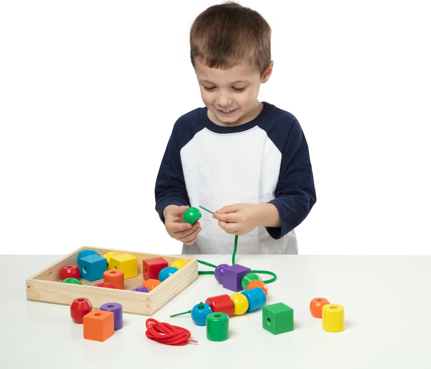 Primary Lacing Beads set with colorful wooden beads and laces for fine motor development