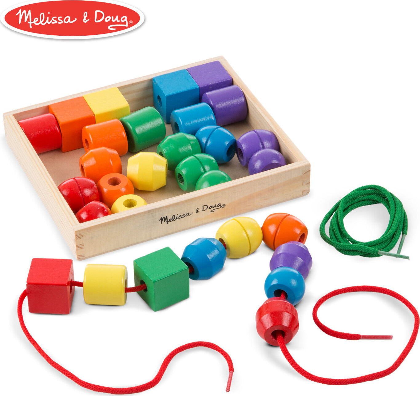 Primary Lacing Beads set with colorful wooden beads and laces for fine motor development