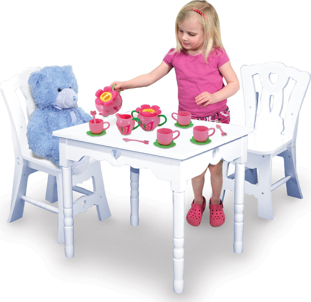 Bella Butterfly Pretend Play Tea Set with 17 pieces in rosy colors and charming butterfly decorations by Melissa & Doug