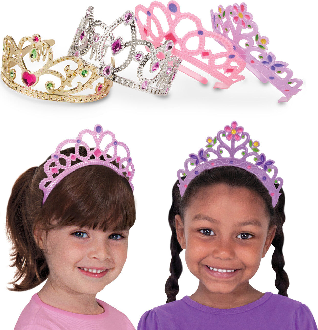 Melissa & Doug Crown Jewels Tiaras 4-pack dress up set with gold and silver crowns