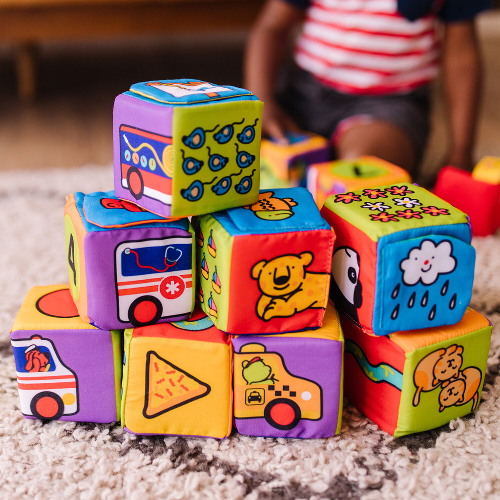 Melissa & Doug Match & Build soft fabric blocks with patterns, textures, and safe construction for babies