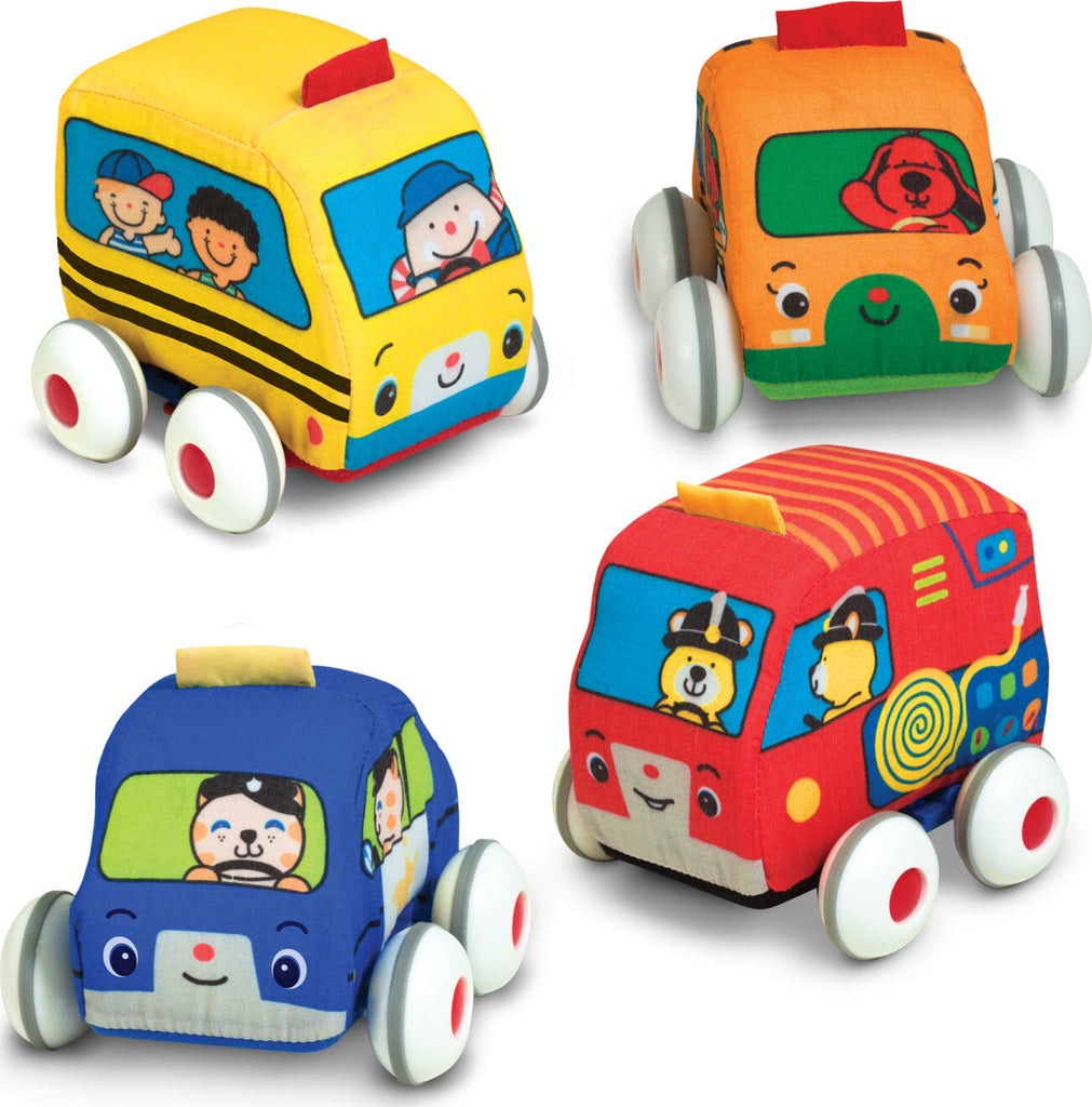 Melissa & Doug pull-back soft vehicles set with car, truck, and emergency vehicles for toddlers