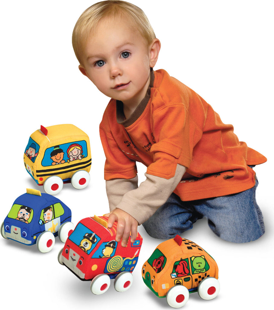 Melissa & Doug pull-back soft vehicles set with car, truck, and emergency vehicles for toddlers