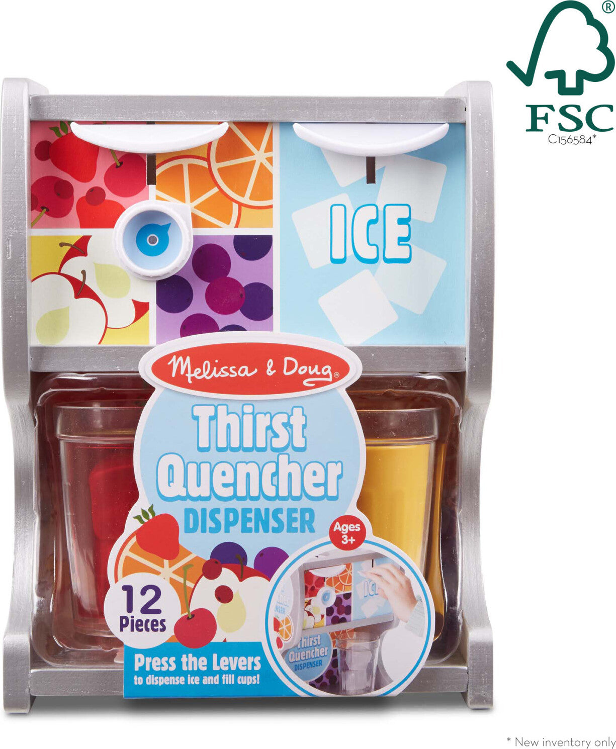Thirst Quencher Dispenser wooden pretend play ice and drink dispenser with cups and menu by Melissa & Doug