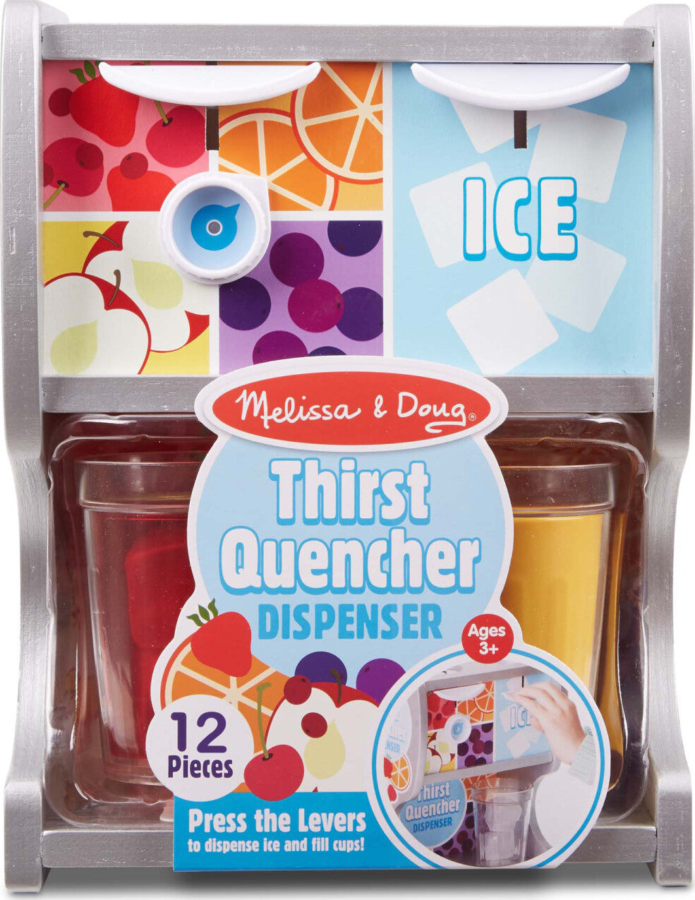 Thirst Quencher Dispenser wooden pretend play ice and drink dispenser with cups and menu by Melissa & Doug