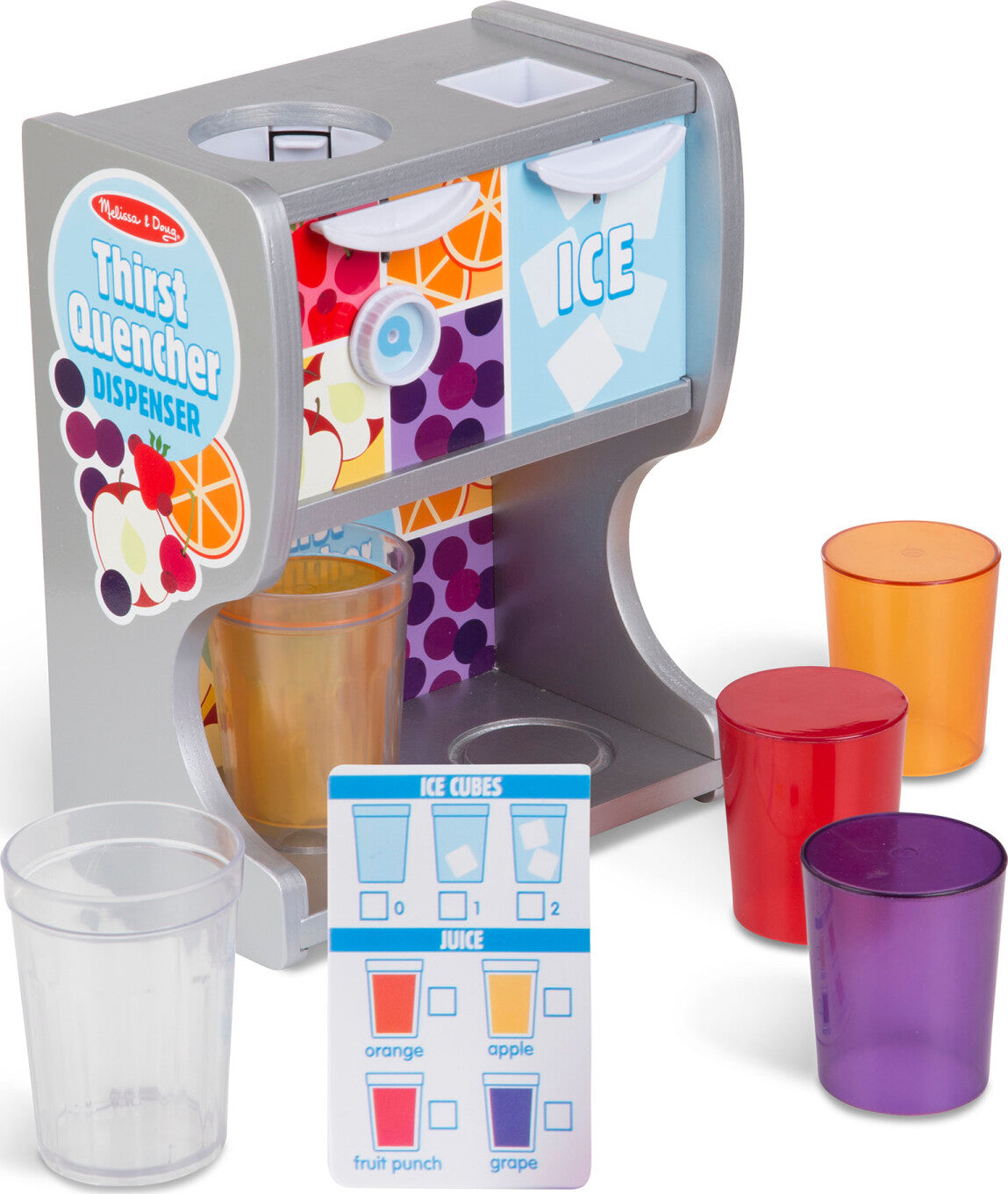 Thirst Quencher Dispenser wooden pretend play ice and drink dispenser with cups and menu by Melissa & Doug