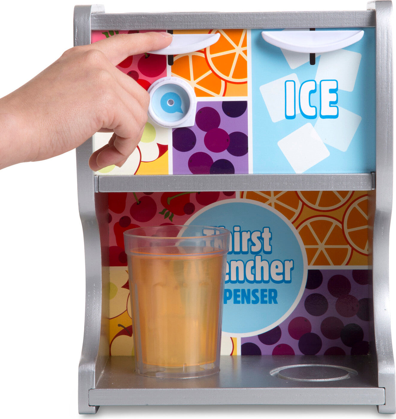 Thirst Quencher Dispenser wooden pretend play ice and drink dispenser with cups and menu by Melissa & Doug