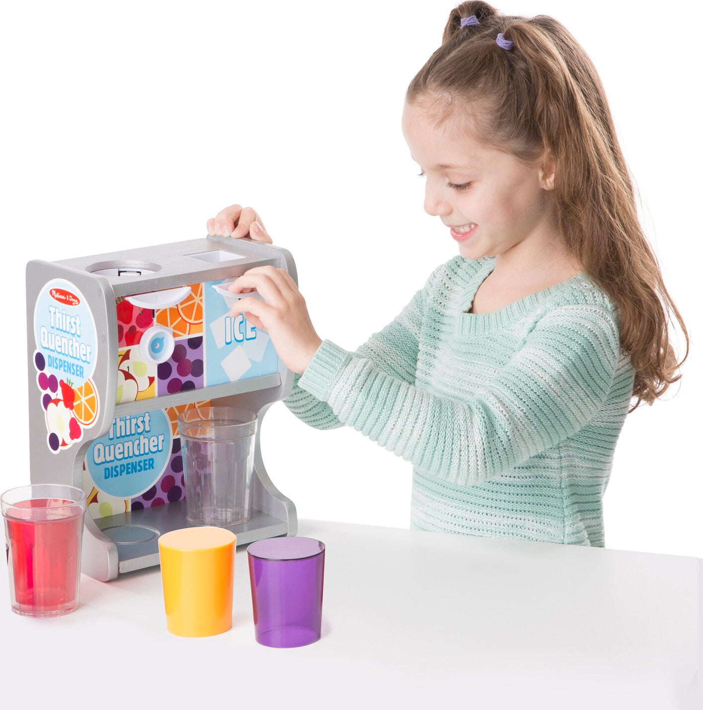 Thirst Quencher Dispenser wooden pretend play ice and drink dispenser with cups and menu by Melissa & Doug