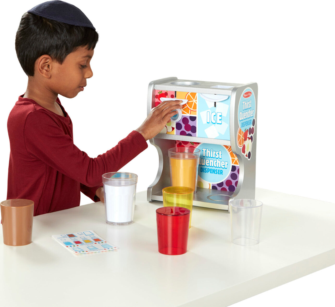 Thirst Quencher Dispenser wooden pretend play ice and drink dispenser with cups and menu by Melissa & Doug