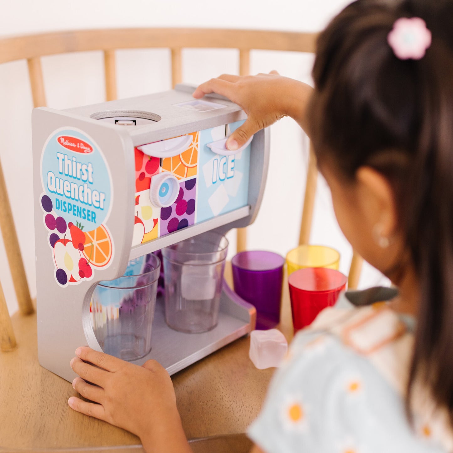 Thirst Quencher Dispenser wooden pretend play ice and drink dispenser with cups and menu by Melissa & Doug