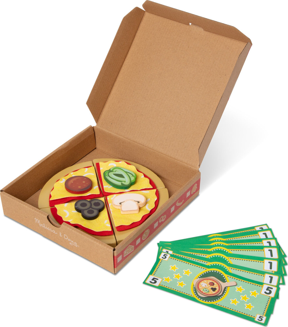 Melissa & Doug Top & Bake Pizza Counter wooden play food set with 34 pieces including pizza oven, toppings, and accessories