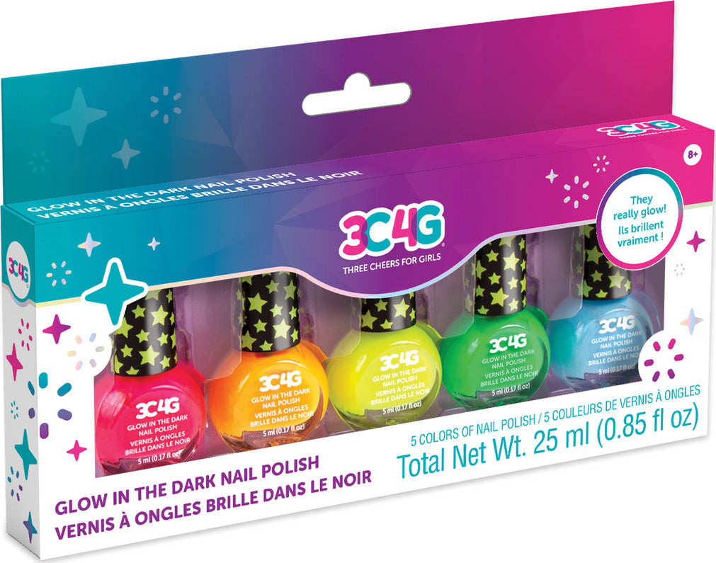 Glow In The Dark 5 Pack Nail Polish set with spooky glow-in-the-dark colors for creative nail art