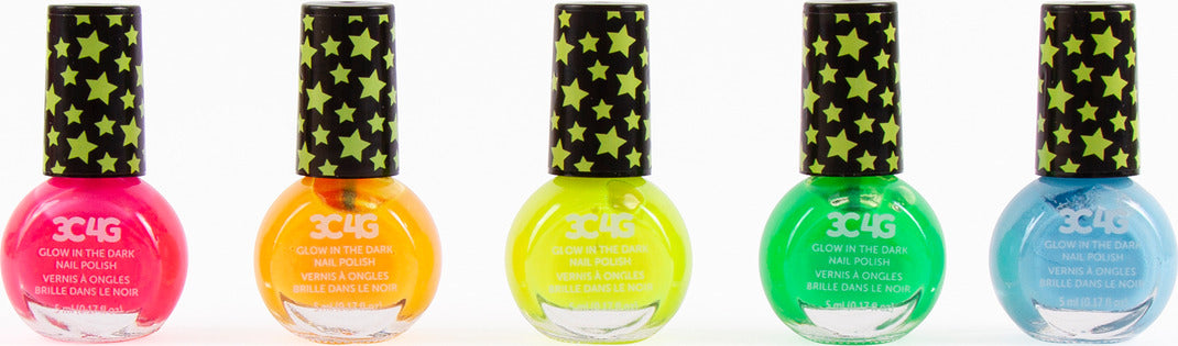 Glow In The Dark 5 Pack Nail Polish set with spooky glow-in-the-dark colors for creative nail art