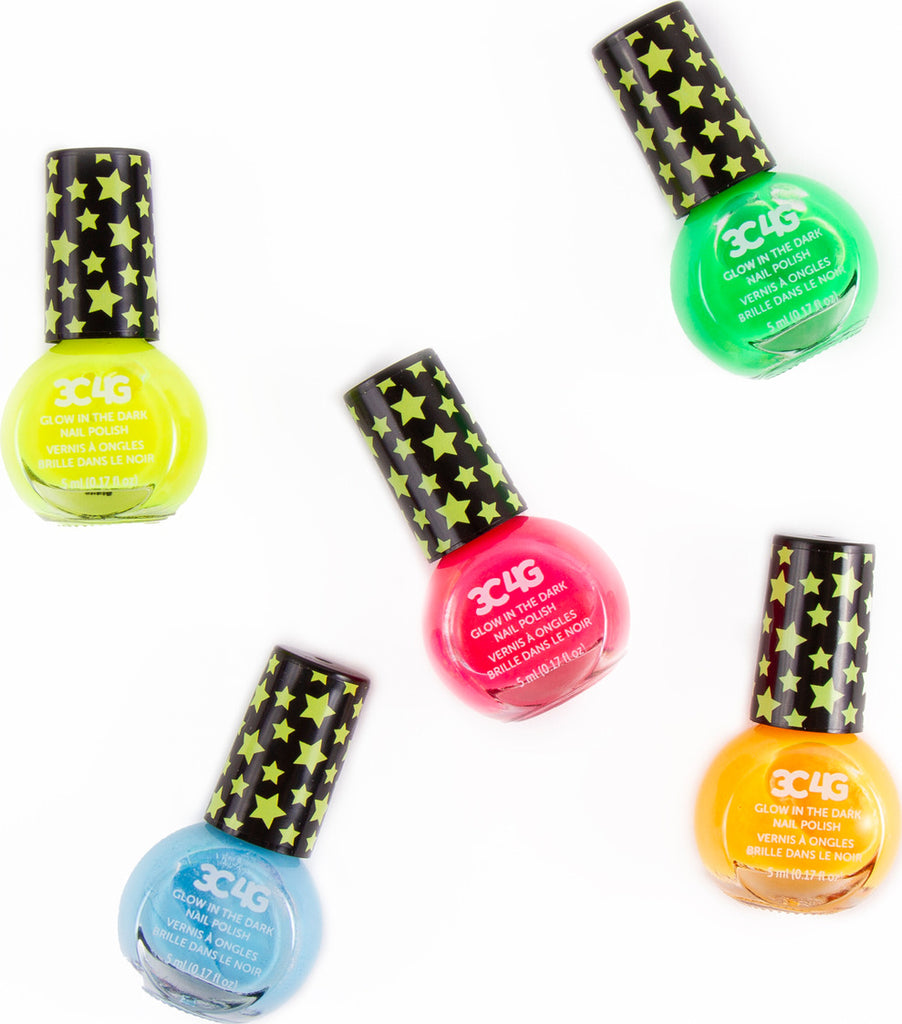 Glow In The Dark 5 Pack Nail Polish set with spooky glow-in-the-dark colors for creative nail art