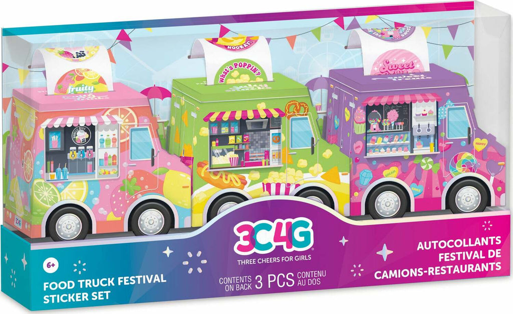 Food Truck Festival Sticker Set with three themed dispensers for snacks, drinks, and sweets scented stickers