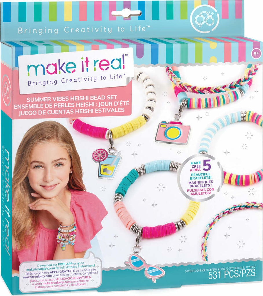 Summer Vibes Heishi Bead Bracelets kit with 528 pieces and PlayTray workstation for creating charm bracelets
