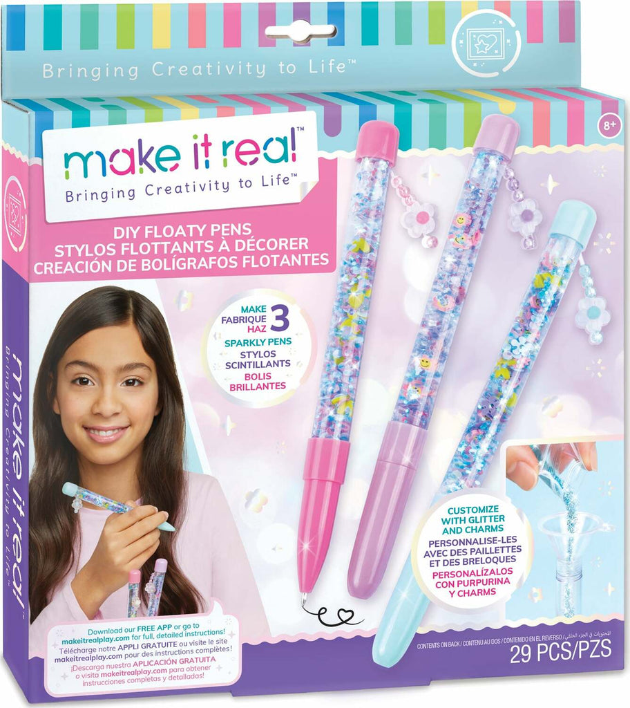 DIY Floaty Pens craft kit for creating 3 mesmerizing pens with floating glitter, charms, and icons inside