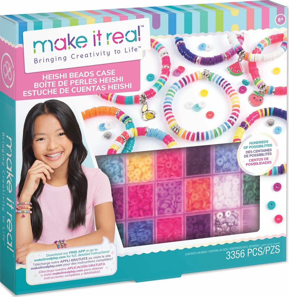 Make It Real Heishi bead kit in square storage box with colorful clay beads and jewelry making supplies