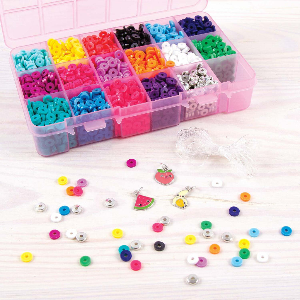 Make It Real Heishi bead kit in square storage box with colorful clay beads and jewelry making supplies