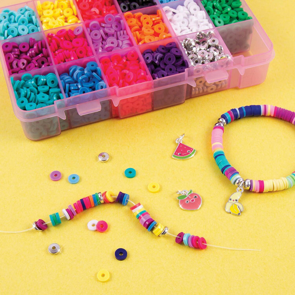 Make It Real Heishi bead kit in square storage box with colorful clay beads and jewelry making supplies