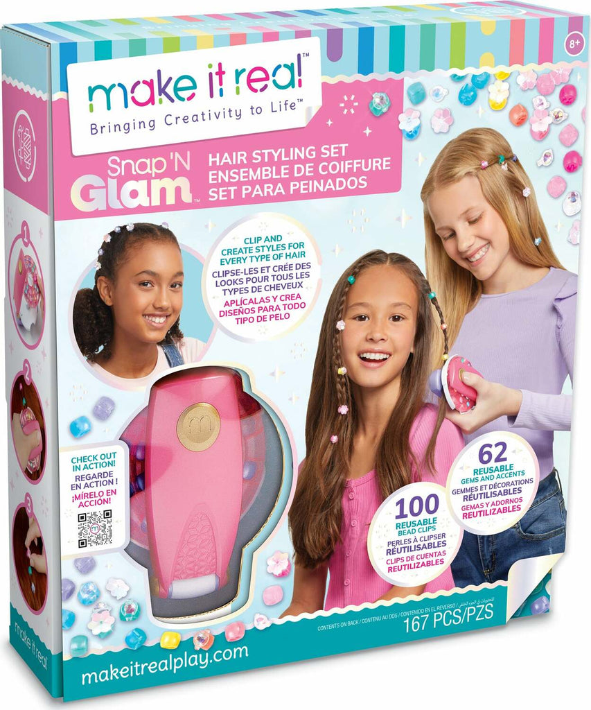 Snap n' Glam Hair Styling Set with 100 decorative clips and hair accessories