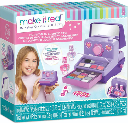 Instant Glam Cosmetic Case with pretend makeup and beauty accessories for dress-up play