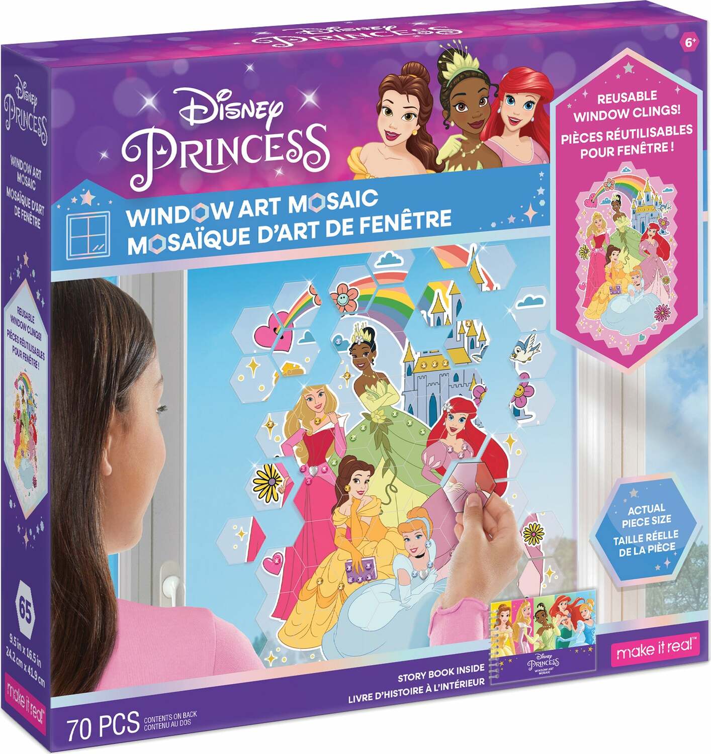 Disney Princess window art mosaic kit with hexagon vinyl clings and removal tool
