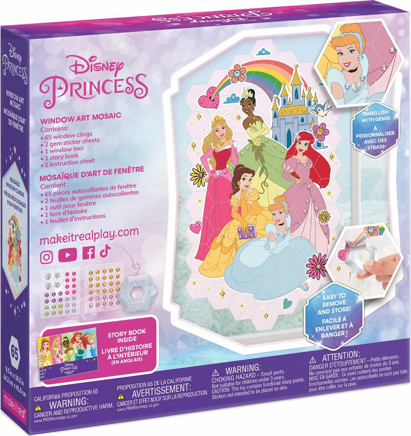 Disney Princess window art mosaic kit with hexagon vinyl clings and removal tool