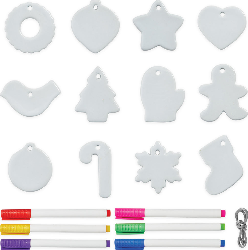 12 Days of Color Your Own Ornaments advent calendar with 12 porcelain ornaments, markers and 3D countdown calendar