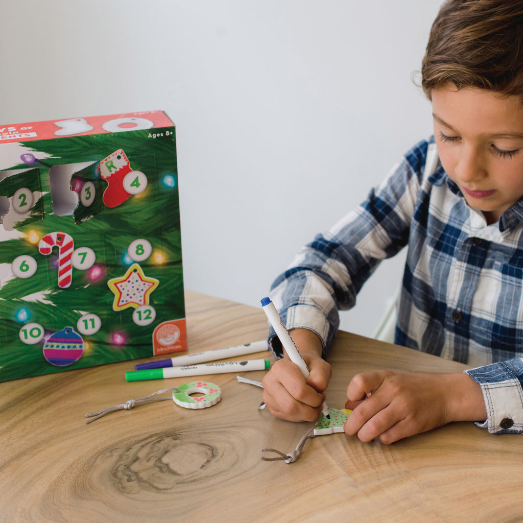 12 Days of Color Your Own Ornaments advent calendar with 12 porcelain ornaments, markers and 3D countdown calendar