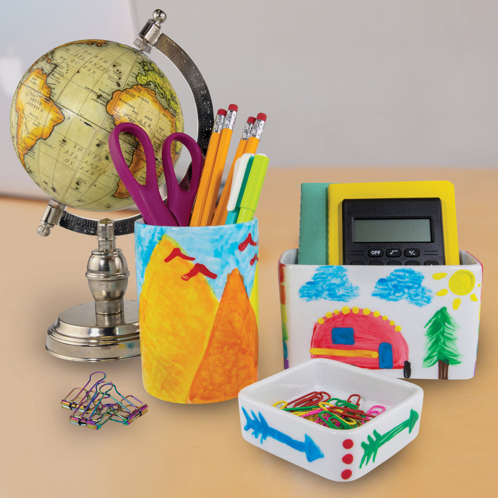 Paint Your Own Porcelain Desk Accessories kit for creating custom desk decor