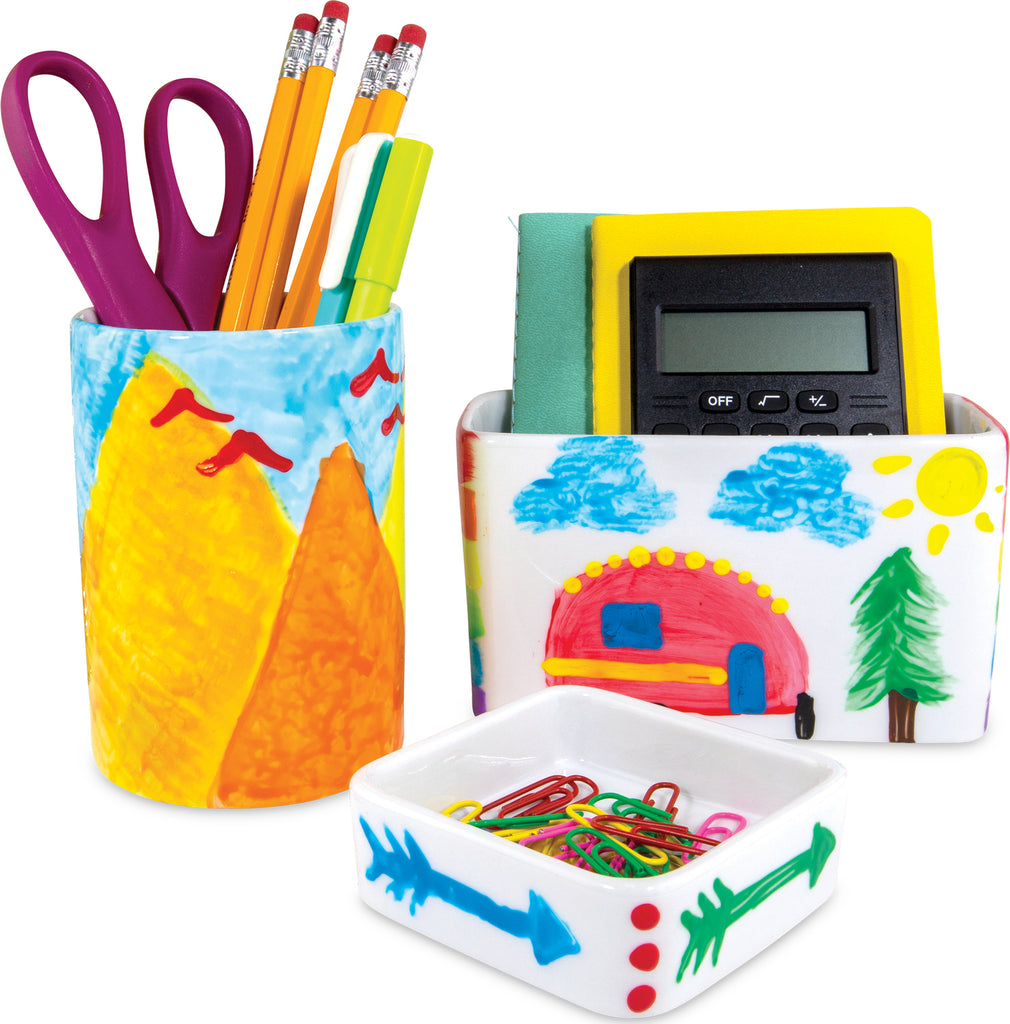 Paint Your Own Porcelain Desk Accessories kit for creating custom desk decor