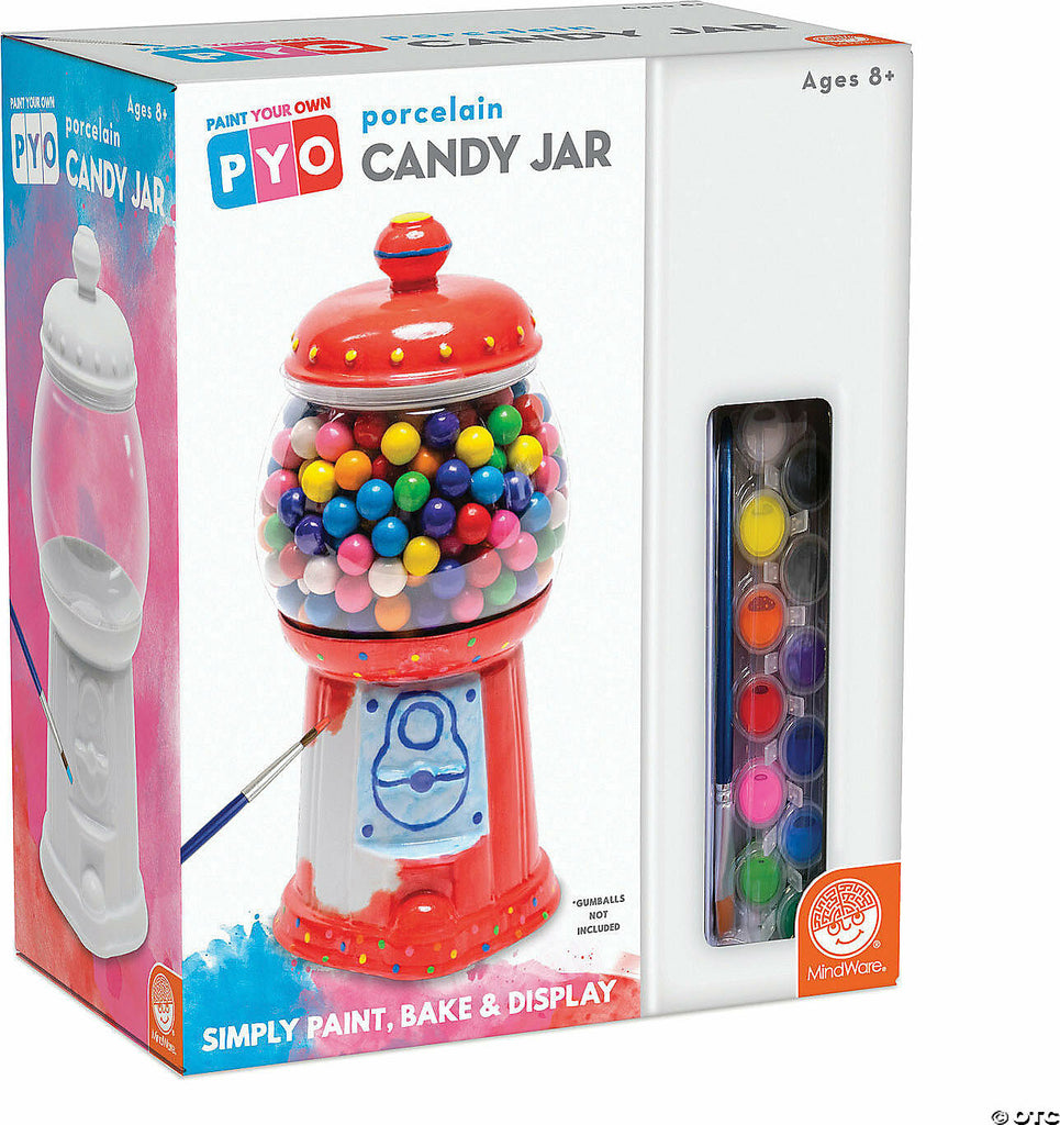 Paint Your Own Candy Jar craft kit with porcelain gumball-shaped jar, 12 paint colors, and brushes for kids ages 8+
